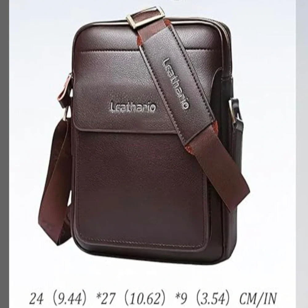 Leathario Mens Vegan‎ Leather Messenger Bag Brown Crossbody Shoulder Travel Bag
